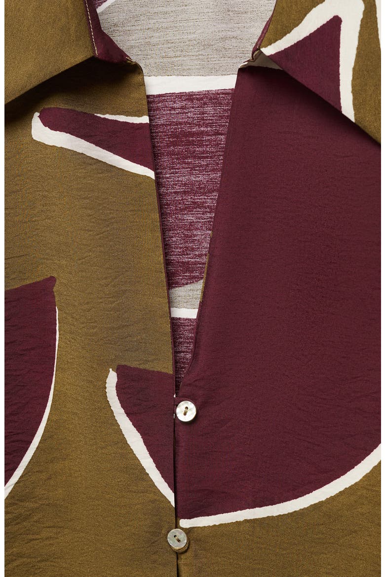 Abstract Print Satin Button-Up Shirt, Alternate, color, BURGUNDY