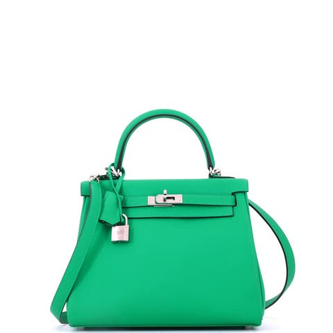 Kelly Handbag Green Swift with Palladium Hardware 25