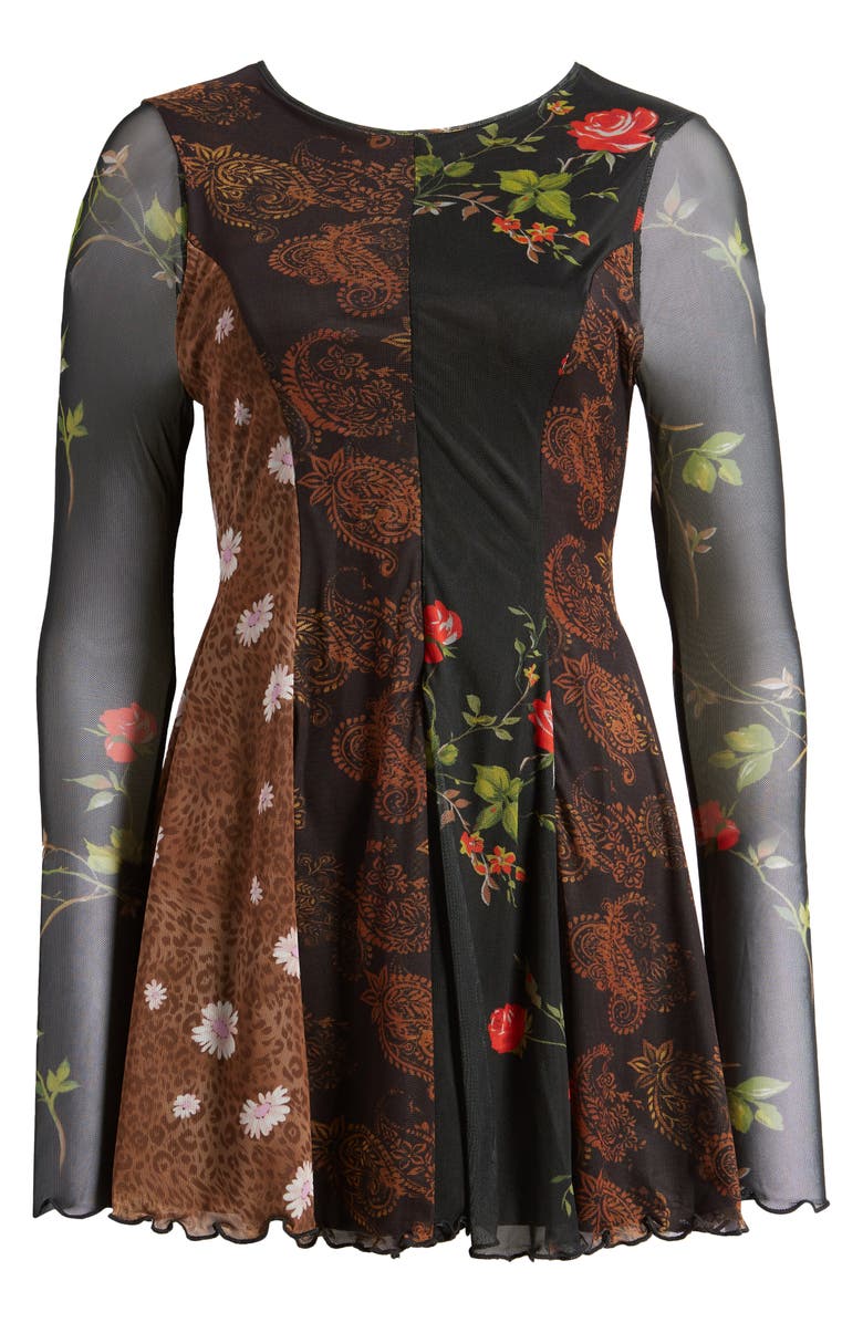 ASOS DESIGN Mixed Print Long Sleeve Mesh Romper, Alternate, color, Multi