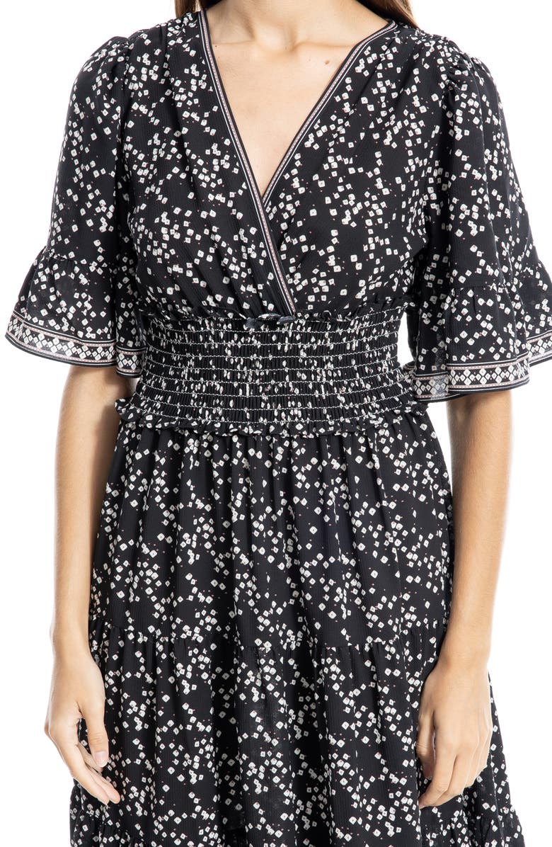 MAX STUDIO Tiered Smocked Maxi Dress, Alternate, color, Black/ Cdrwd Diamond Speckle