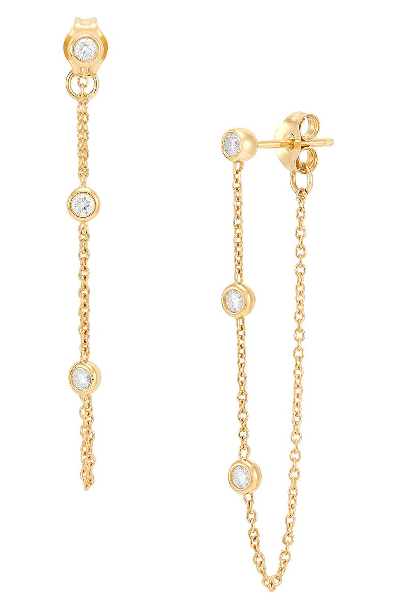 Frankie & Zoe 14K Yellow Gold Diamond Station Chain Front/Back Earrings, Main, color, Yellow Gold