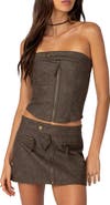 EDIKTED Ziva Faux Leather Strapless Corset Top