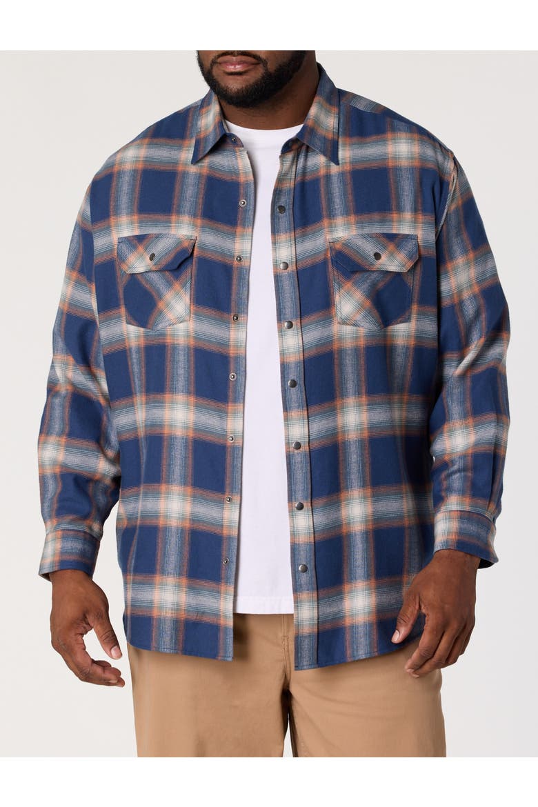 Big & Tall Large Plaid Flannel Sport Shirt V6, Alternate, color, BLUE ORANGE