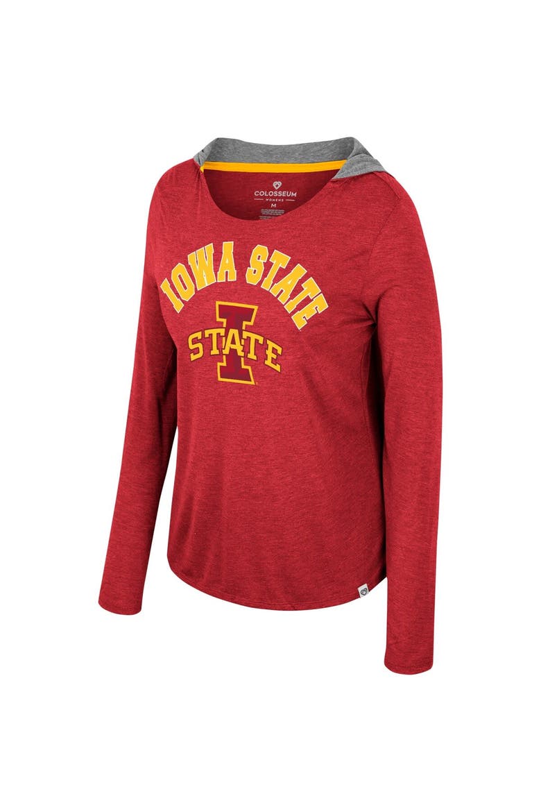 Women's Colosseum  Cardinal Iowa State Cyclones Distressed Heather Long Sleeve Hoodie T-Shirt, Alternate, color, Cardinal