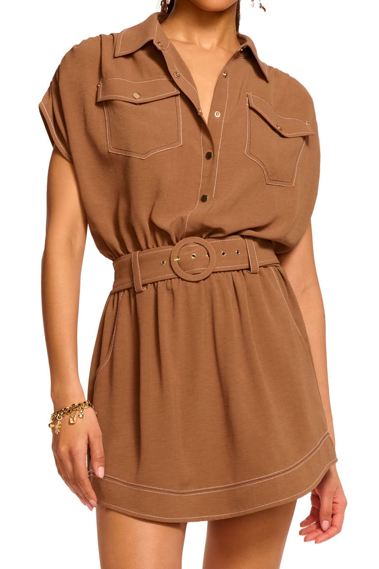 Stitch Bess Belted Minidress, Alternate, color, BAJA BROWN