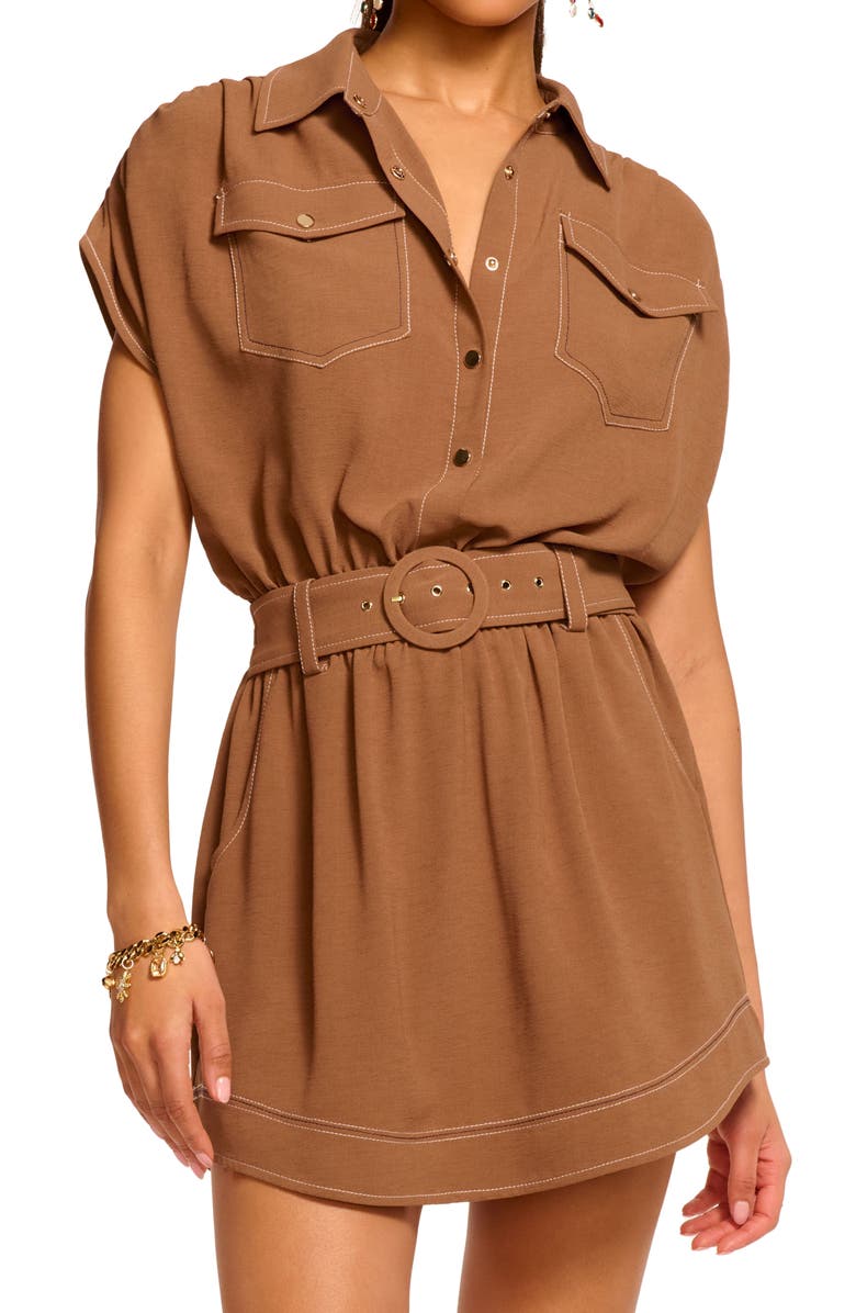 Ramy Brook Stitch Bess Belted Minidress, Alternate, color, Baja Brown