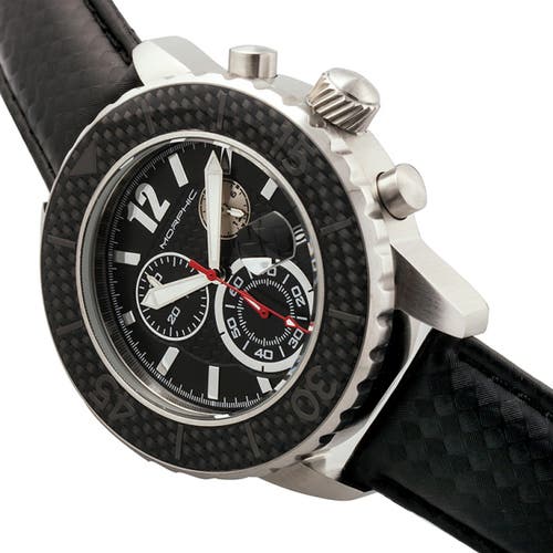 Morphic M51 Series Chronograph Leather-band Watch W/date In Silver/black