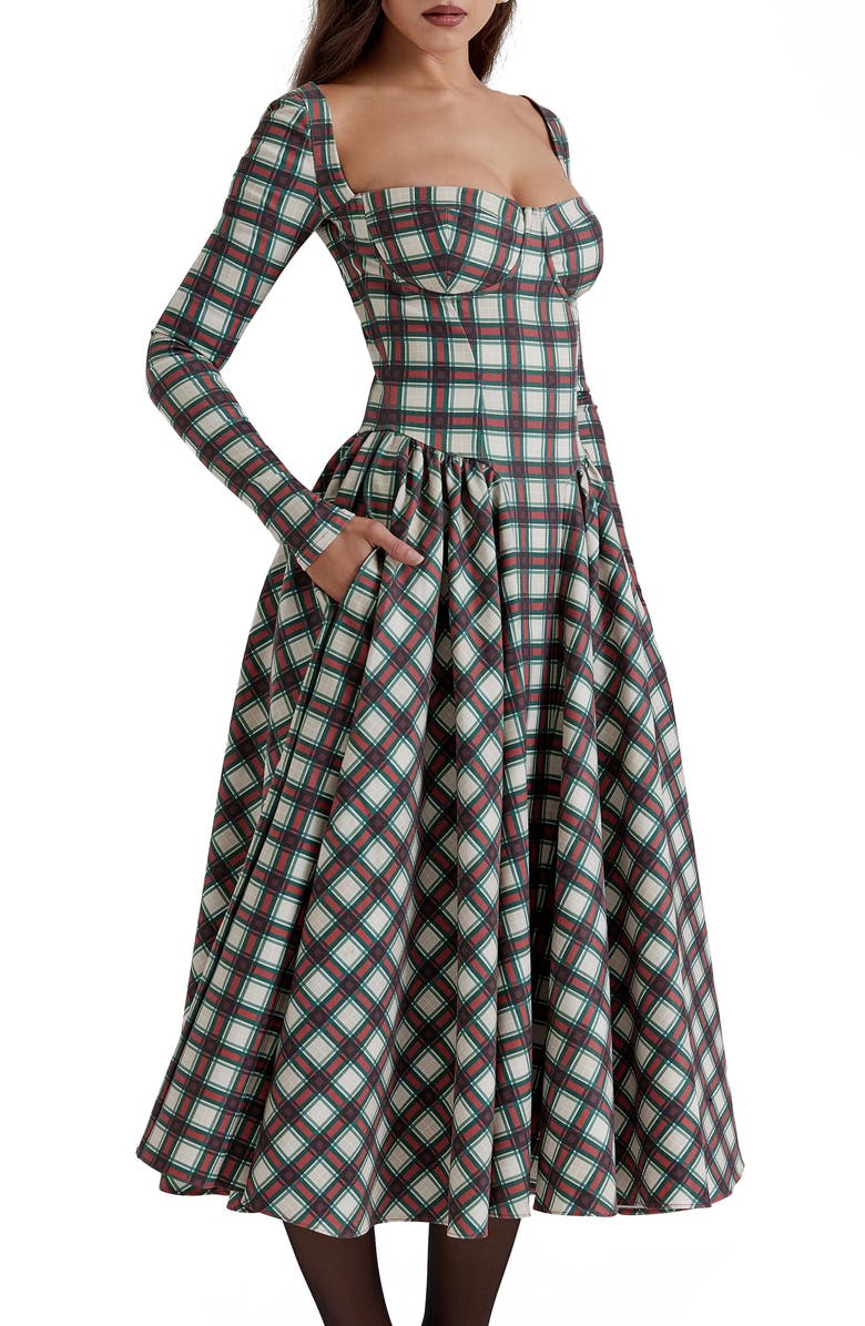 HOUSE OF CB Eliza Tartan Long Sleeve Midi Dress, Alternate, color, 