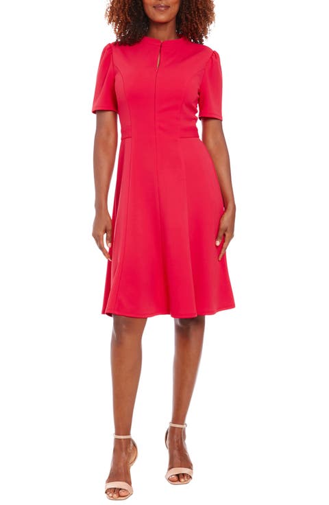 Front Zip Short Sleeve Fit & Flare Dress