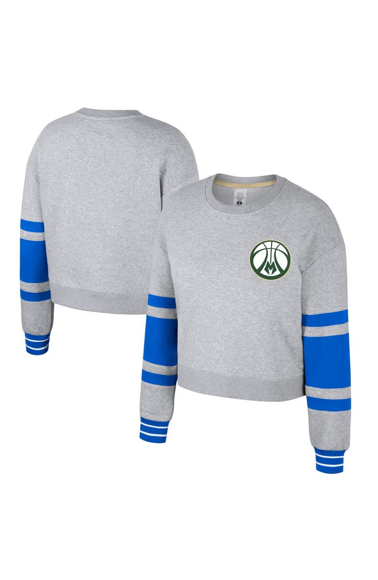 Stadium Essentials Women's Stadium Essentials Heather Gray Milwaukee Bucks 2024/25 City Edition Scrimmage Cropped Pullover Sweatshirt, Main, color,