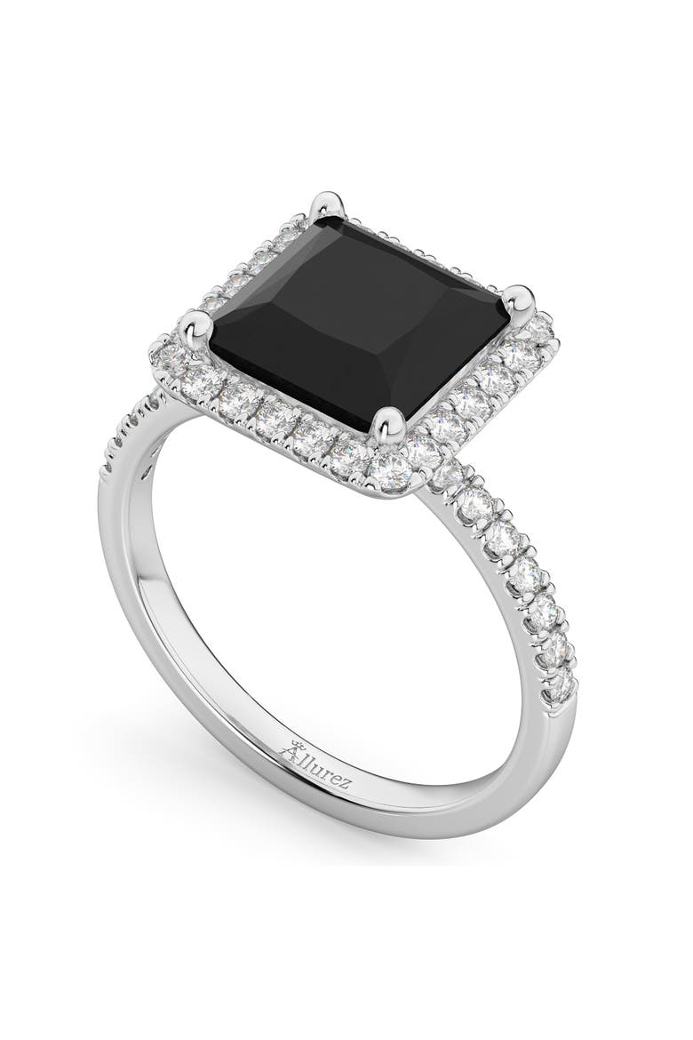 Princess Cut Halo Black Diamond Engagement Ring 14K, Alternate, color, 3.58ct/White Gold