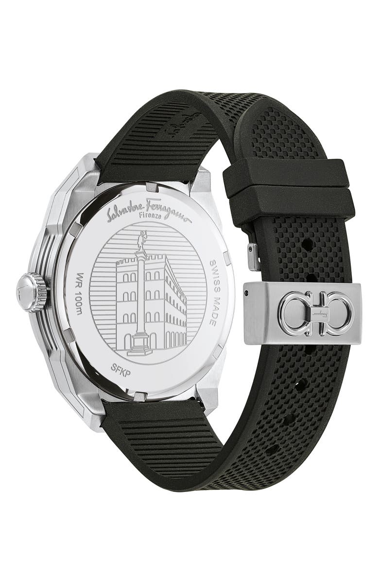 FERRAGAMO SLX GMT Silicone Strap Watch, 43mm, Alternate, color, Silver