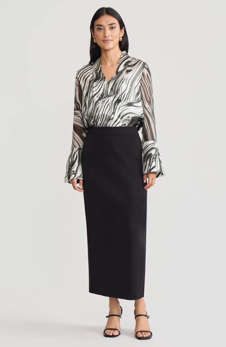 Misook Marble Print Silk Tunic, Alternate, color, Black/White