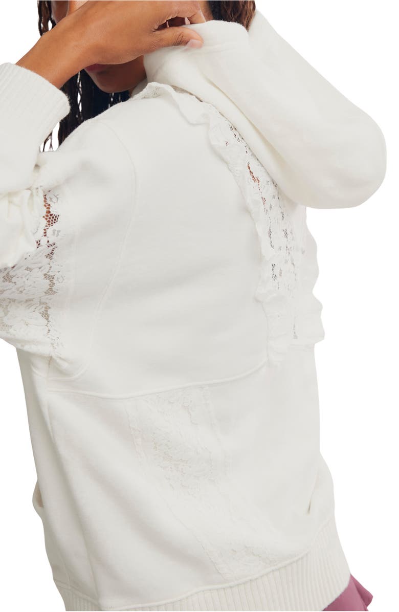 Free People Studio Tunic Hooded Lace Trim Sweatshirt, Alternate, color, Ivory