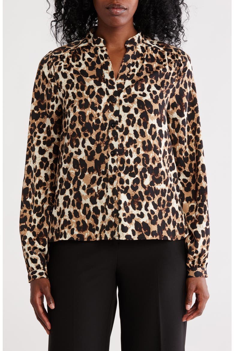 Printed Button-Up Top, Main, color, GREY PRINTED MULTI