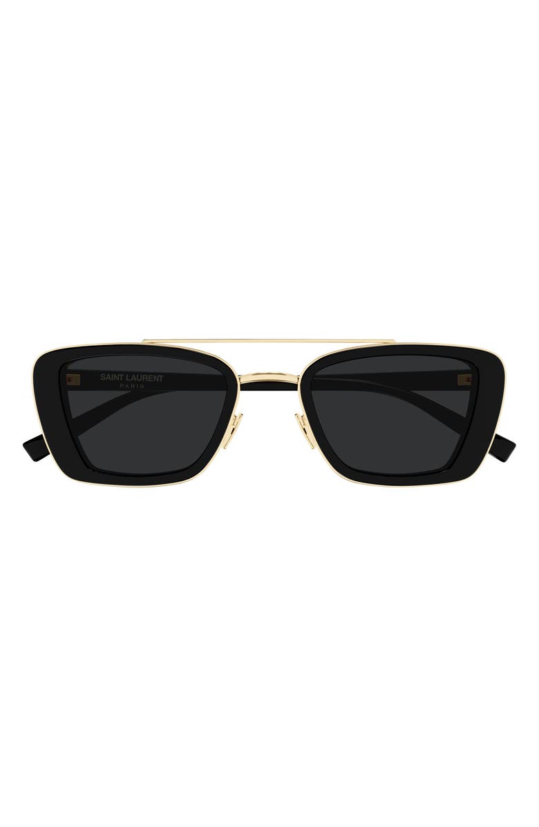Saint Laurent 50mm Rectangular Sunglasses, Main, color, Black