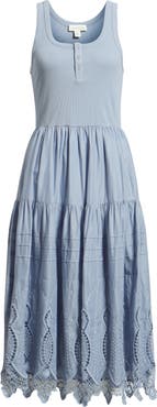 Treasure & Bond Embroidered Mixed Media Henley Tank Dress