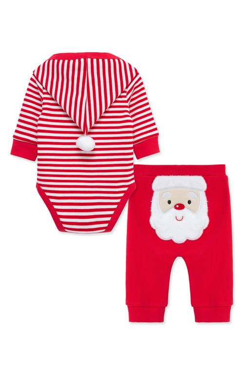 Little Me First Christmas Holiday Stripe Hooded Bodysuit & Santa Joggers Set In Red