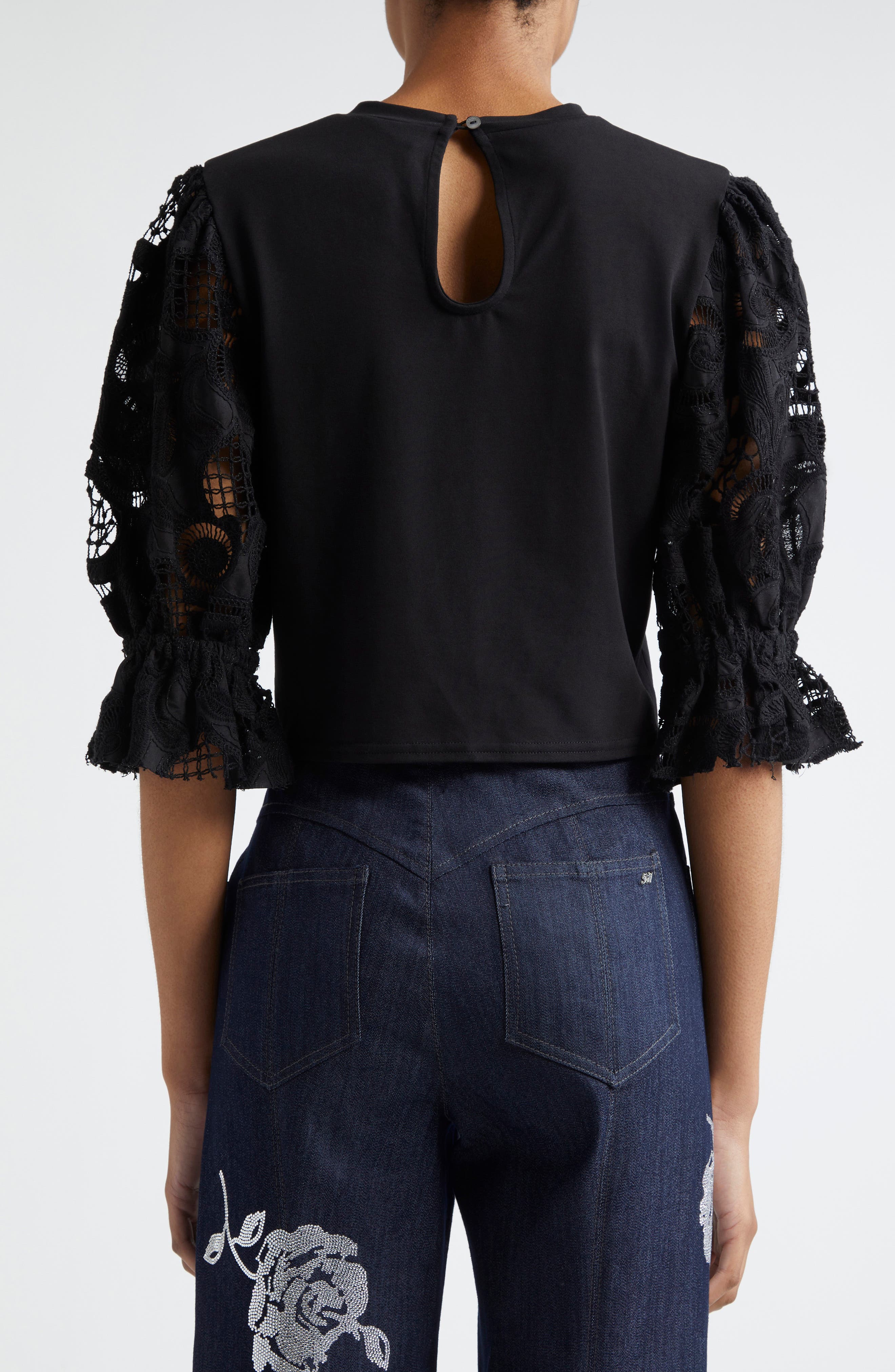 Mixed Media Puff Sleeve T-Shirt - image 2