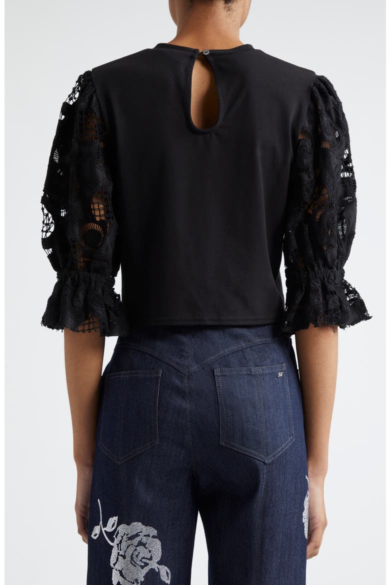 Mixed Media Puff Sleeve T-Shirt, Alternate, color, BLACK