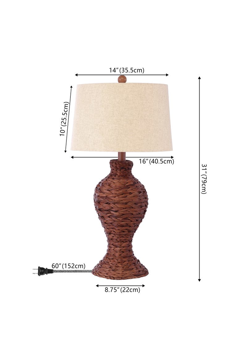 Elicia 31" 1-Light Coastal Cottage Water Hyacinth Weave LED Table Lamp, Alternate, color, Dark Brown