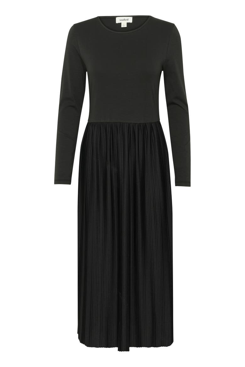 Simone Plisse Long Sleeve Maxi Dress, Alternate, color, Black