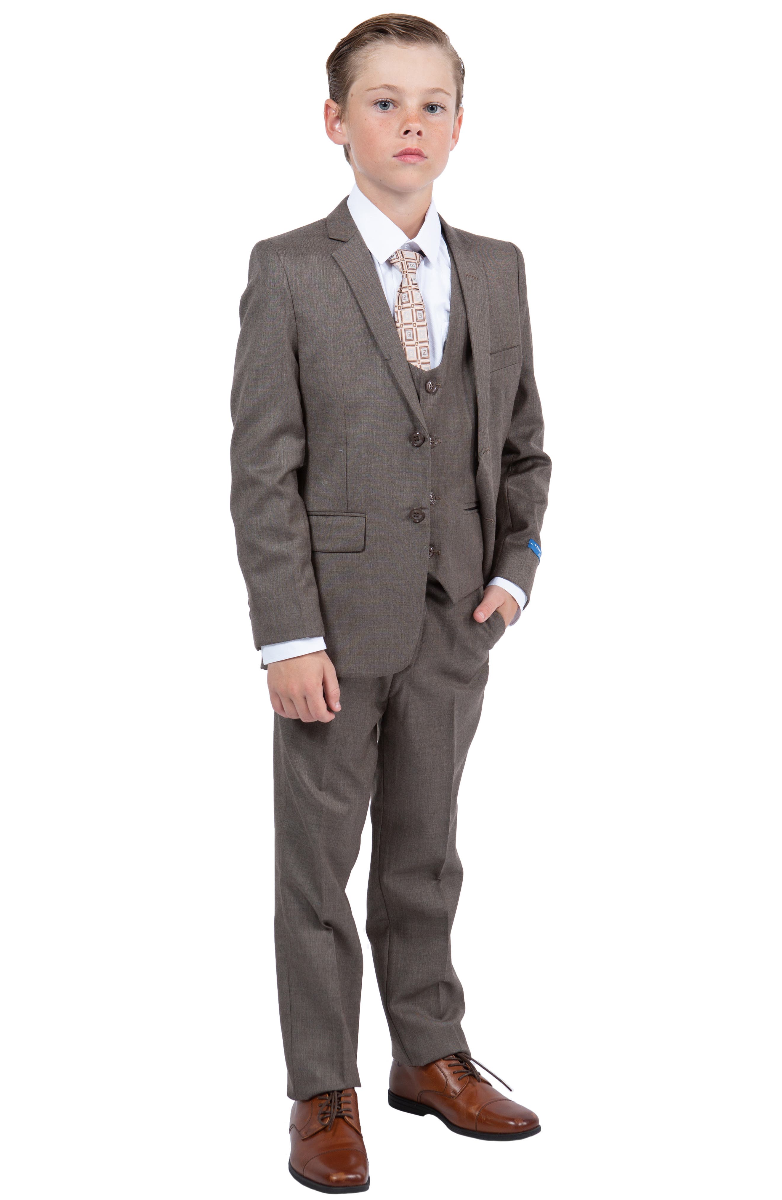 Perry Ellis Kids' Cocoa Five-Piece Sharkskin Suit