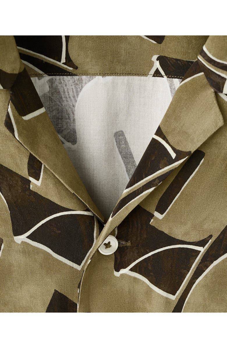 MANGO Abstract Print Camp Shirt, Alternate, color, Ochre