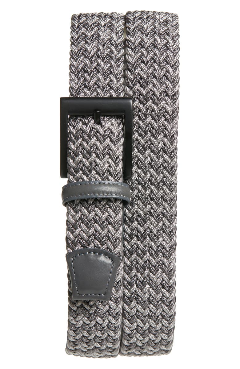 Torino Braided Chevron Stretch Belt, Main, color, Grey Multi