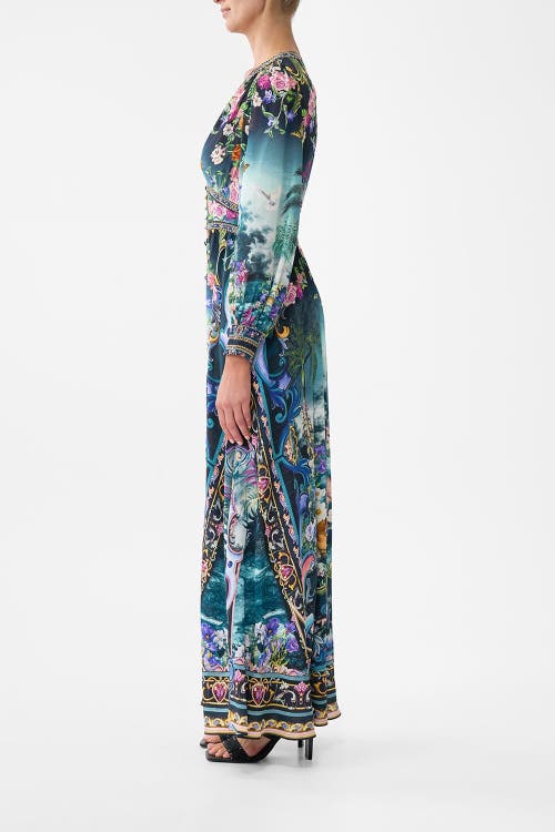 Camilla Button Dress With Shaped Waistband Basked In Baroque In Multi