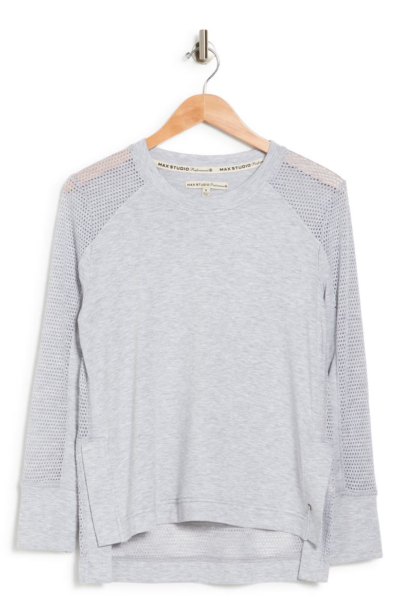 MAX STUDIO Magnolia Mesh Panel Long Sleeve High/Low Top, Alternate, color, 