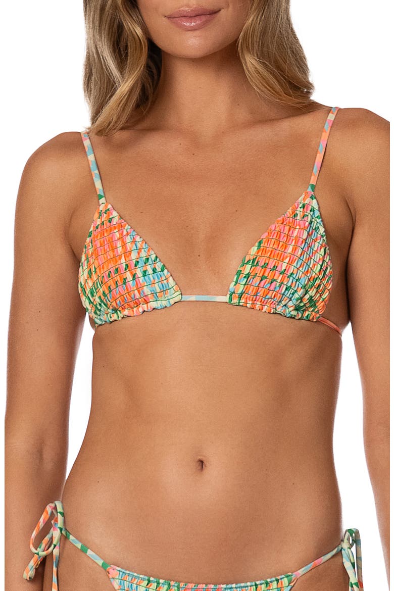 Dreamy Grid Zen Smocked Bikini Top, Main, color, OPEN GREEN