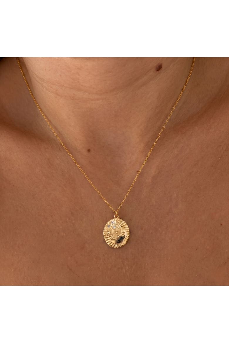 Moon Embossed Silhouette Sterling Silver Medal Necklace, Alternate, color, Gold