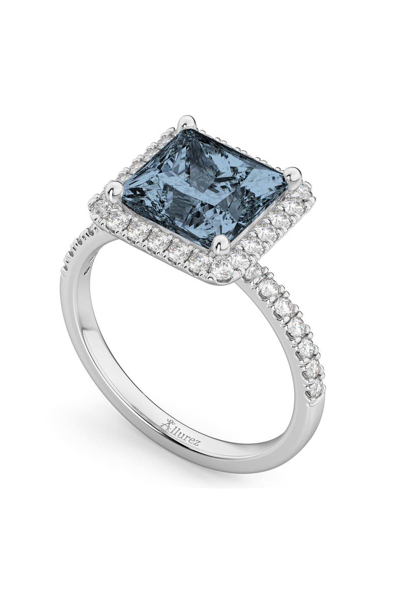 Princess Cut Halo Gray Spinel & Diamond Engagement Ring 14K, Alternate, color, 3.47ct/White Gold