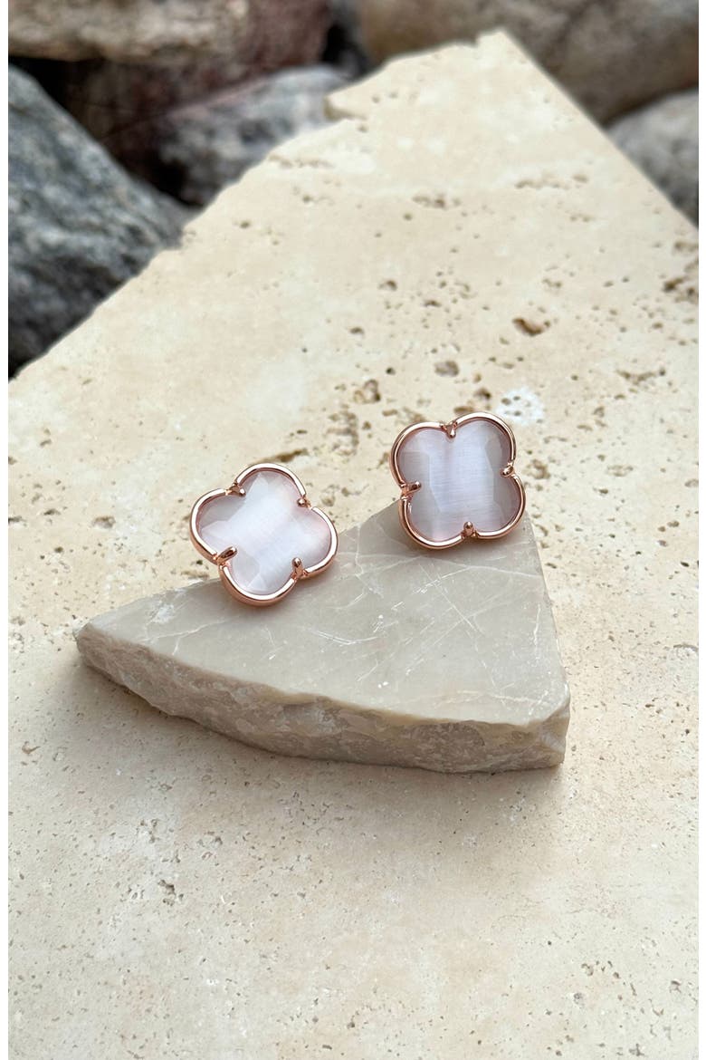 Crystal Clover Stud Earrings, Alternate, color, WHITE