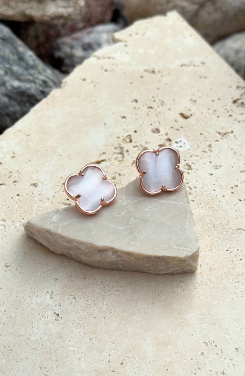 Adornia 14k Rose Gold Plated Clover Stone Stud Earrings In White