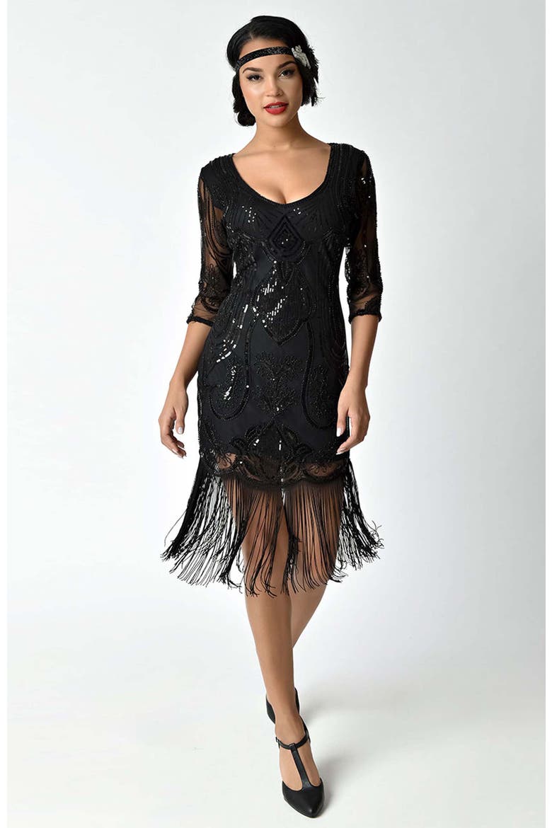1920s Margaux Flapper Dress, Main, color, Black