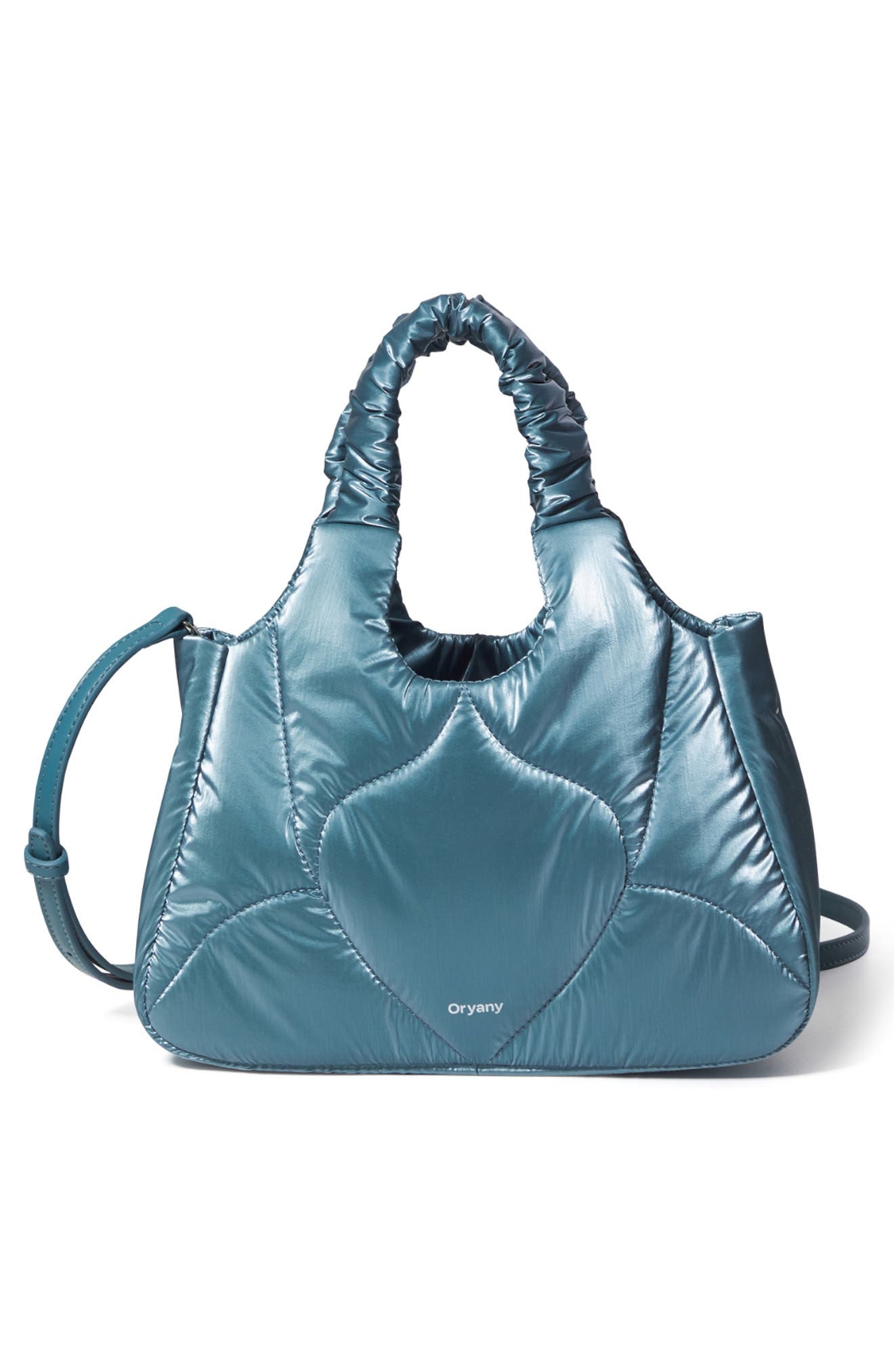 Oryany Half Moroccan Quilted Convertible Top Handle Bag, Alternate, color, Blue Silver