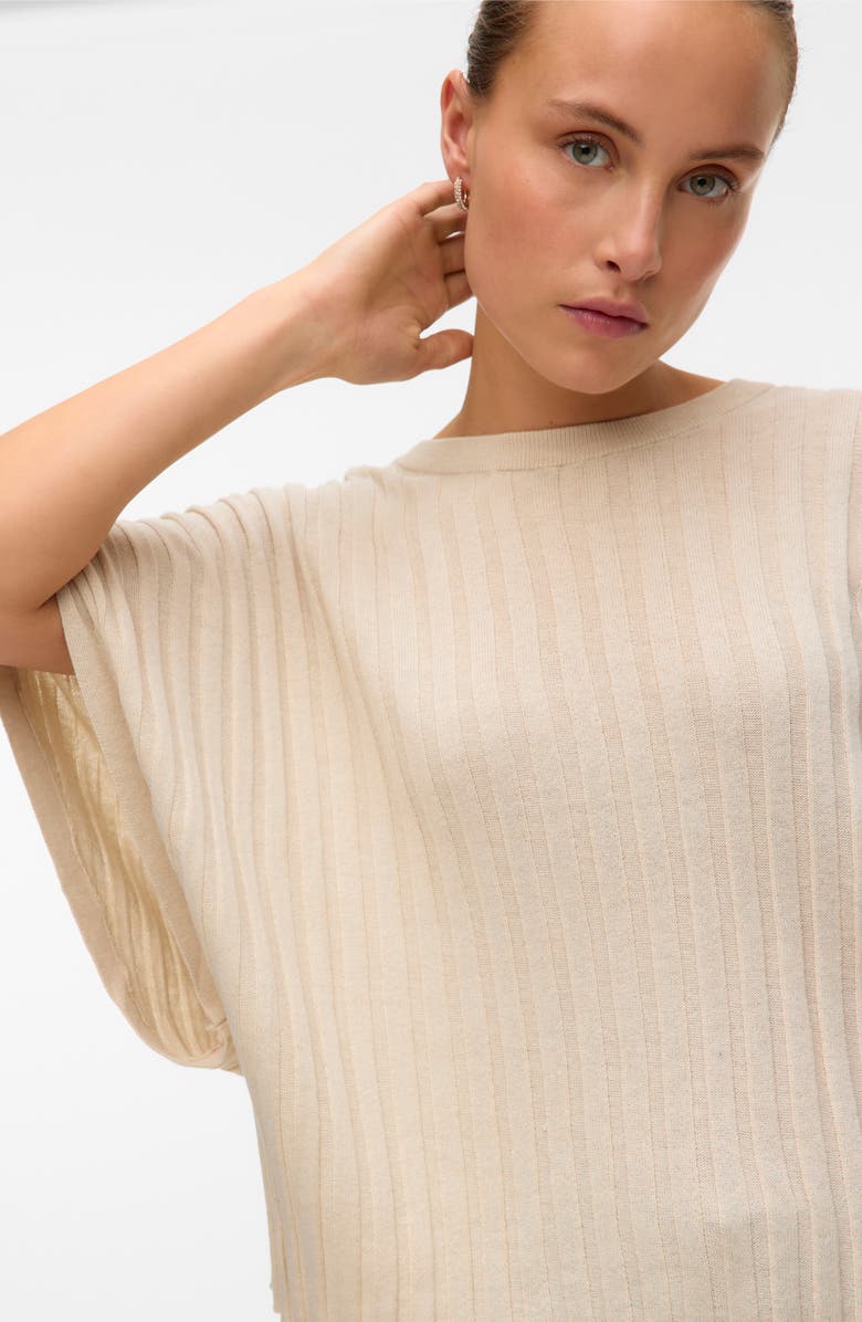 VERO MODA Barbados Short Sleeve V-Back Sweater, Alternate, color, Oatmeal
