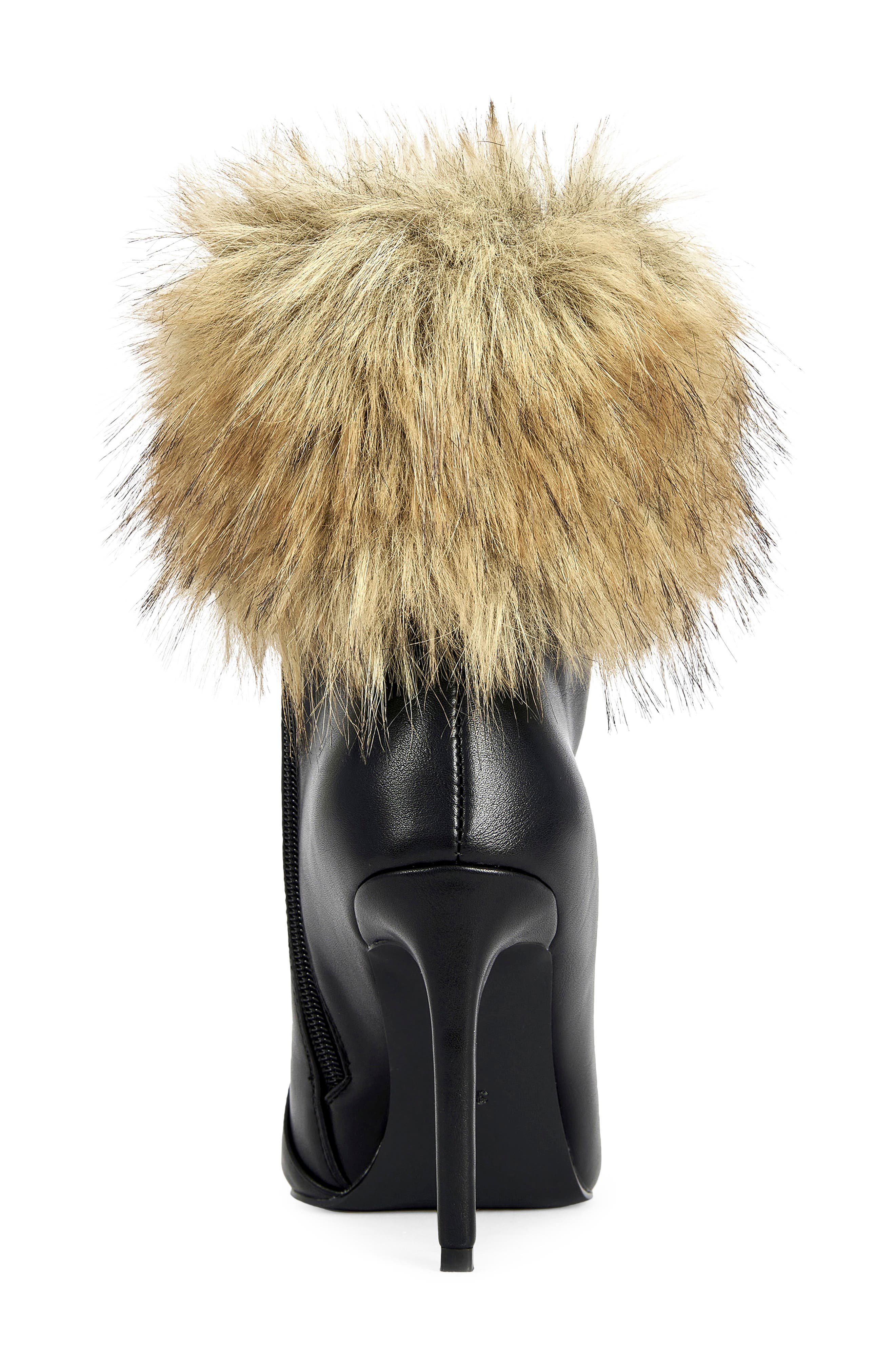 Prima Faux Fur Trim Bootie, Alternate, color, BLACK