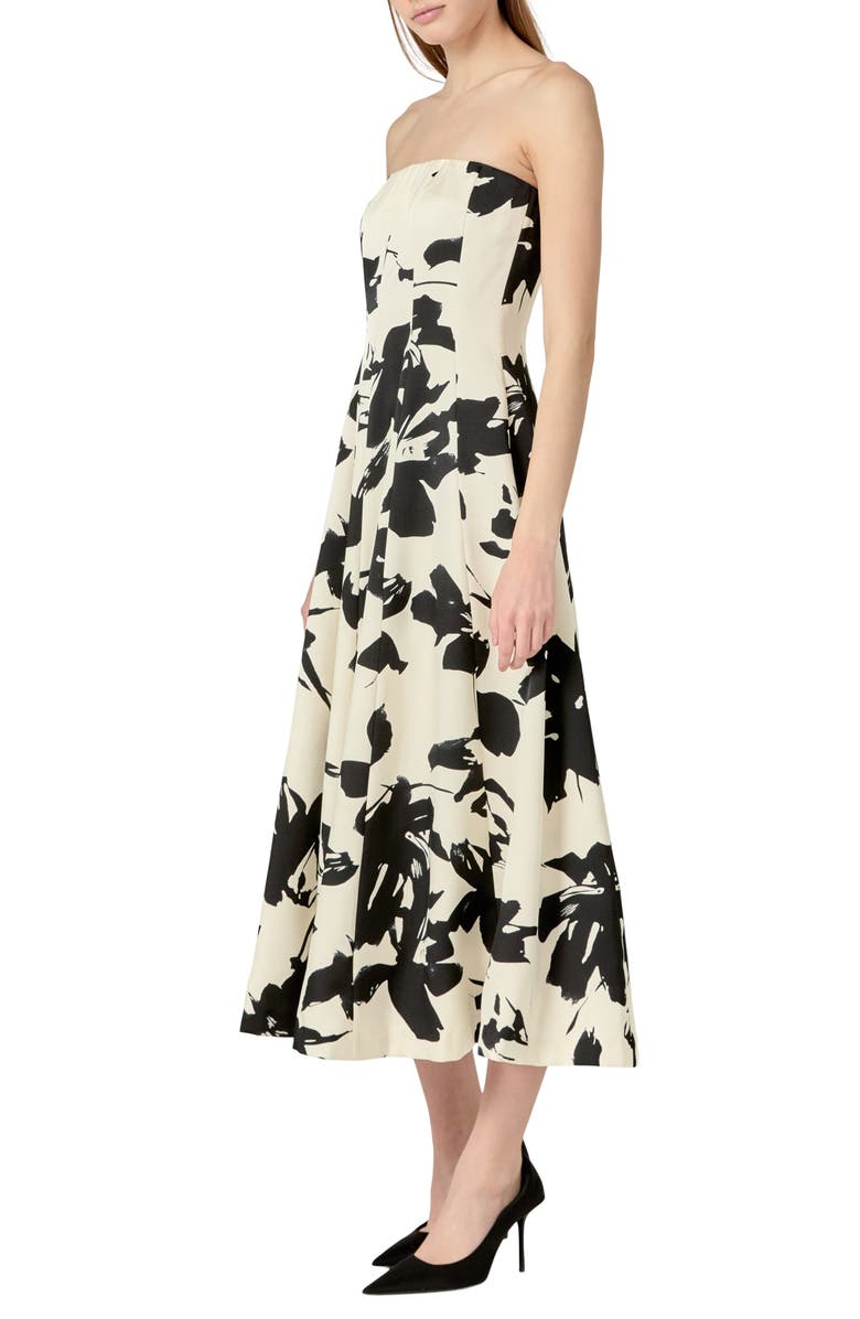 Endless Rose Print Pleated Strapless Midi Dress, Alternate, color, 