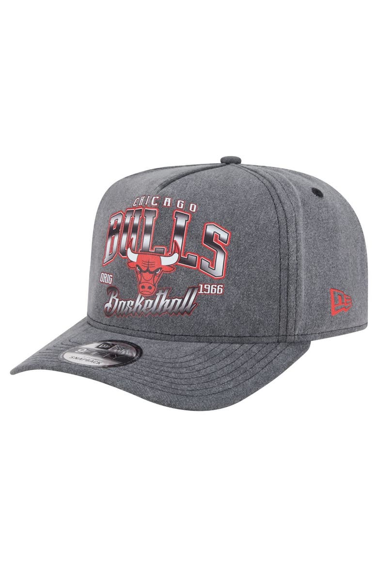 Men's New Era  Charcoal Chicago Bulls Throwback Washed Pre-Curved 9FIFTY Snapback Hat, Main, color, Charcoal