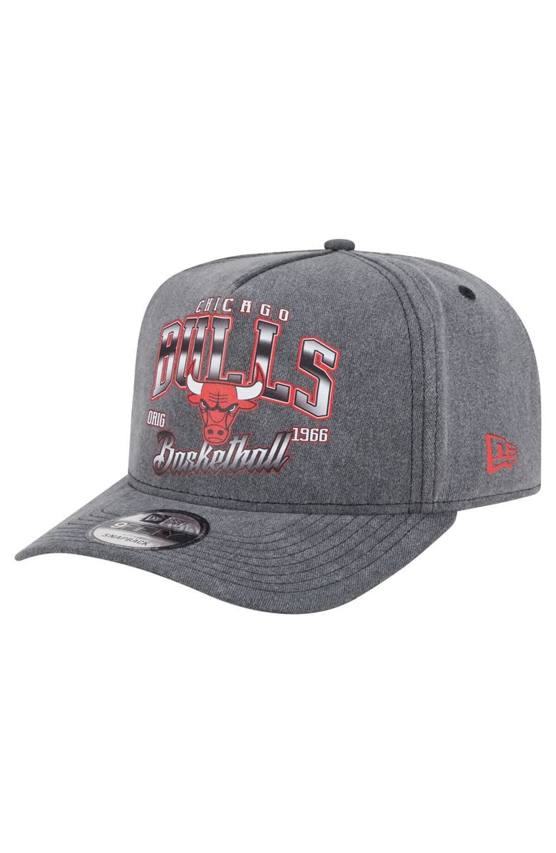 New Era Men's New Era  Charcoal Chicago Bulls Throwback Washed Pre-Curved 9FIFTY Snapback Hat, Main, color, Charcoal