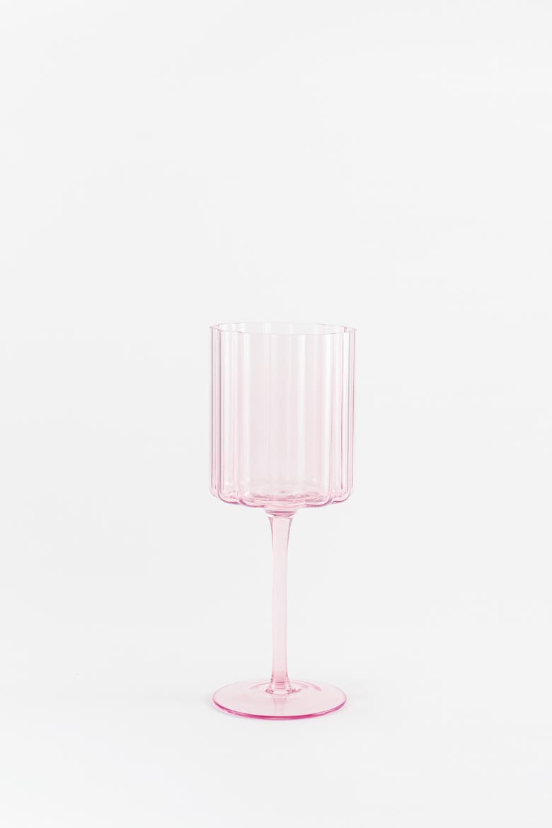 Scalloped Rim Fluted Wine Glass, Set of 4, 12oz, Blush Pink, Alternate, color, pink