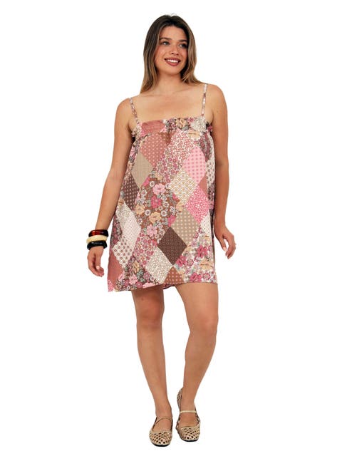 Womens Essential Patchwork Spaghetti Strap Smocked A-Line Pocket Mini Dress