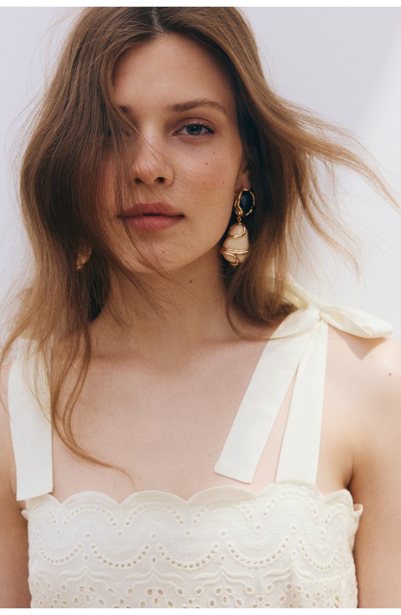 H&M Tie-strap Broderie Anglaise Dress, Alternate, color, Cream