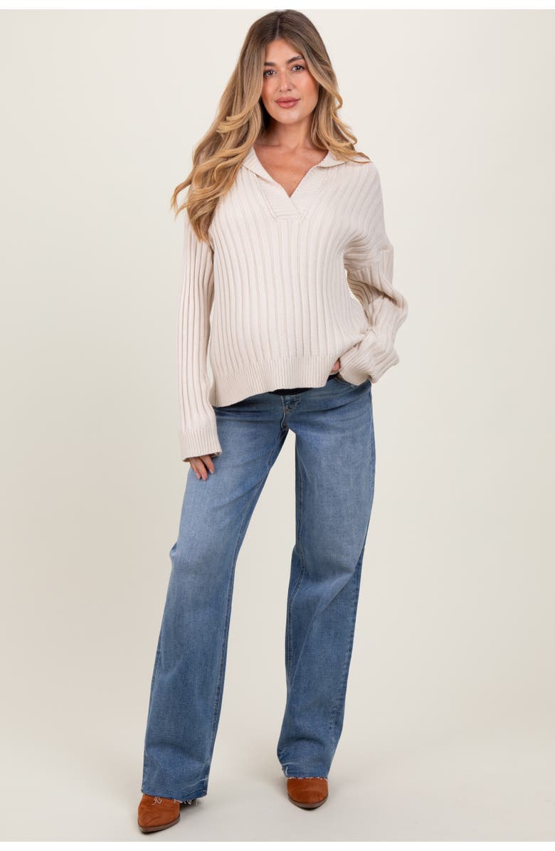 PinkBlush Vintage Wash Raw Hem Wide Leg Maternity Jeans, Main, color,