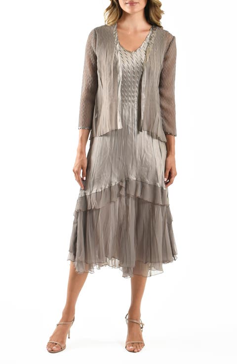 Charmeuse & Chiffon Cocktail Dress with Jacket