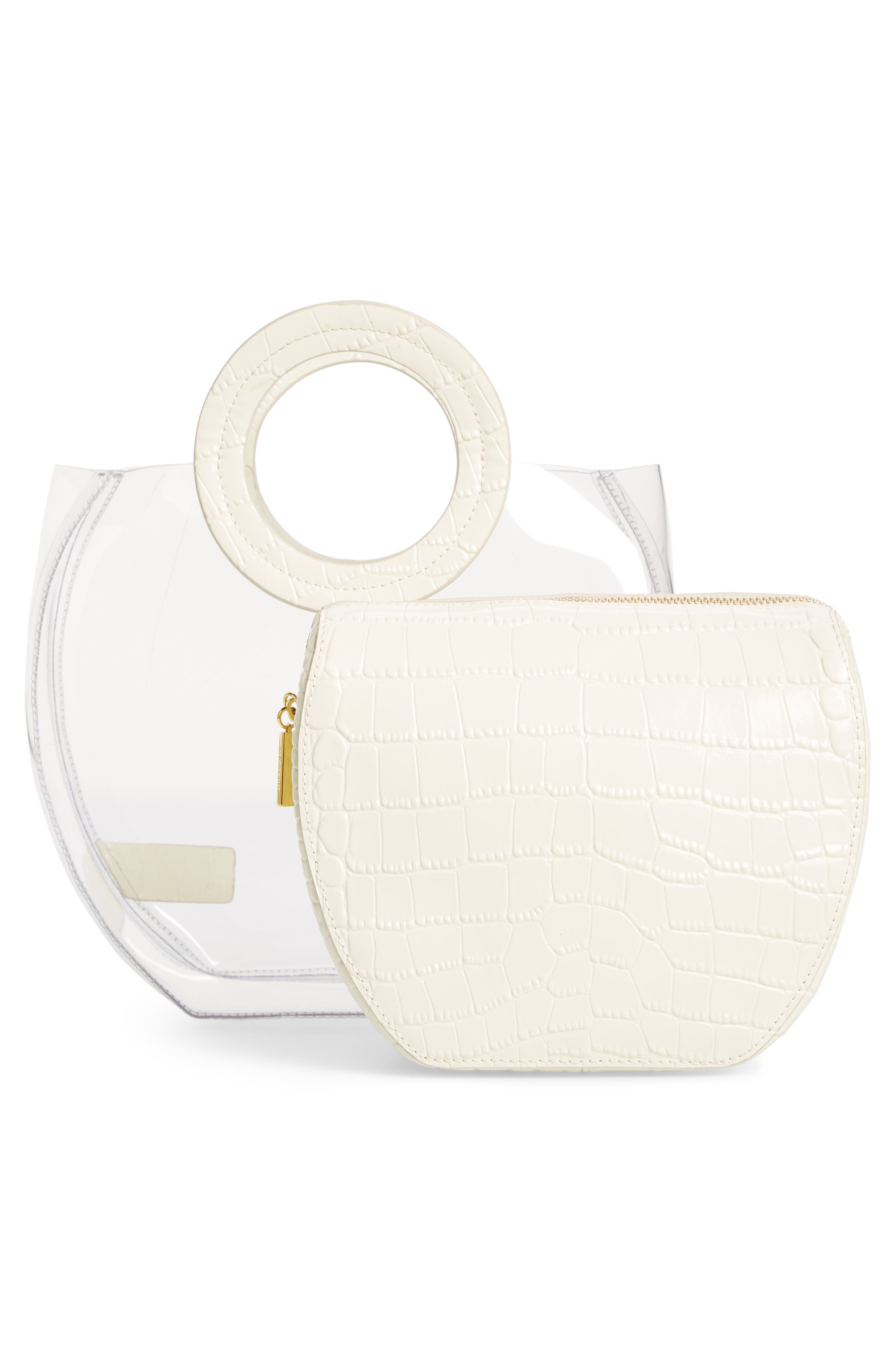 STAUD Frida Transparent Handbag, Alternate, color, Clear/ Cream Croc