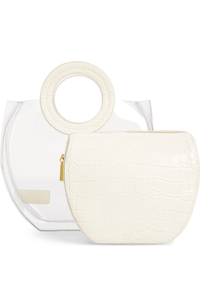 STAUD Frida Transparent Handbag, Alternate, color, Clear/ Cream Croc